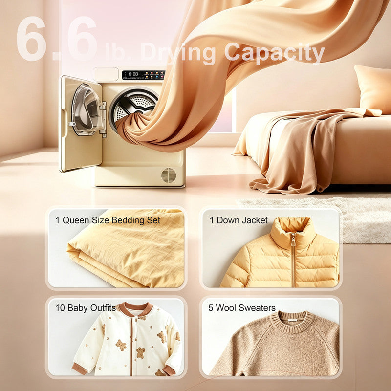 Compact Ventless Heat Pump Dryer with 6.6 lb. Dry Capacity, Front Load Design for Baby Care, Intimates and Delicates