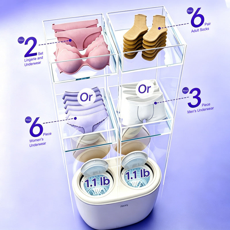 Compact Twin Tub Washer for Dedicated Laundry, Intimates and Baby Care with Dual Chamber Design in White